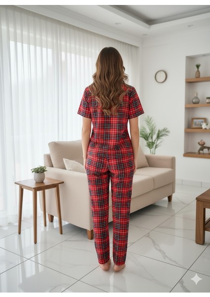 Kadın Düğme Detaylı Kırmızı Pijama Takımı fırsatları