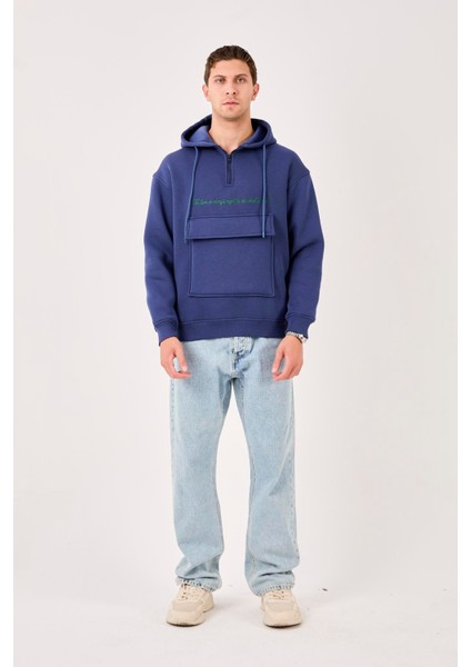 X-4005 Kapüşonlu Yarım Fermuarlı Sweat