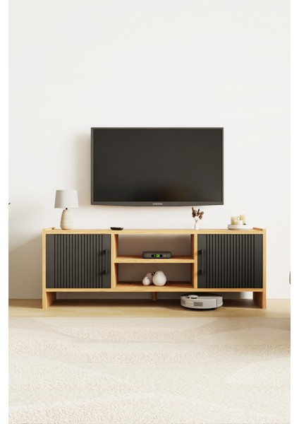 Molde Modern Tv Sehpası Mdf Membran Kapaklı Raflı Tv Ünitesi Televizyon Sehpası