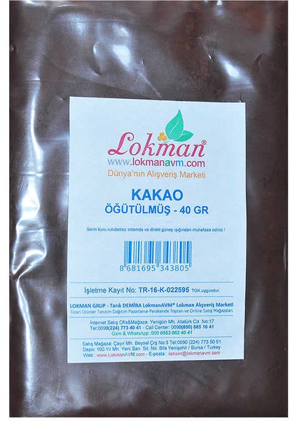 1. Sınıf Öğütülmüş Kakao Tozu 40 gr Paket fiyatları