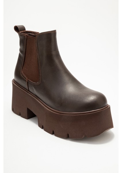 Clen Kahverengi Cilt Hakiki Deri Lastikli Kadın Kalın Tabanlı Bot modelleri