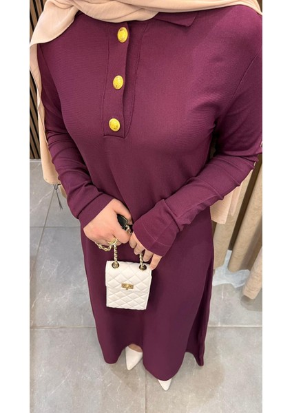 1422 Polo Yaka Triko Elbise Bordo fırsatları