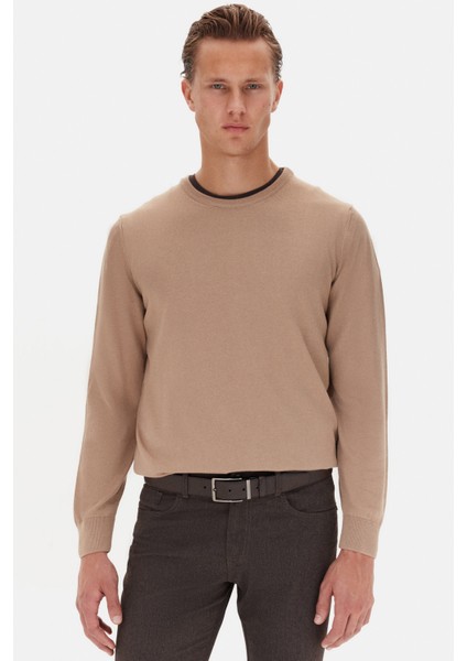 Ds Damat Regular Fit Bej Düz Örgü Kazak