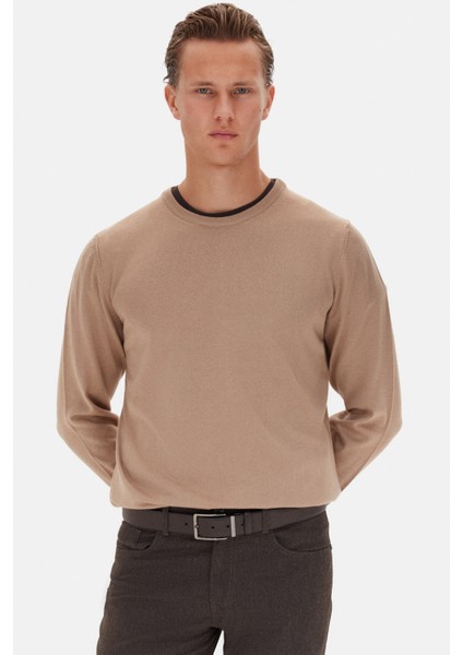 Ds Damat Regular Fit Bej Düz Örgü Kazak modelleri