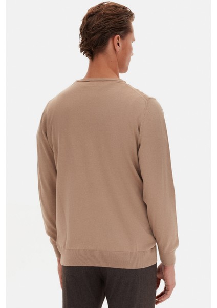 Ds Damat Regular Fit Bej Düz Örgü Kazak