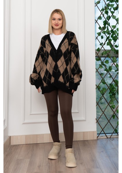 Baklava Desen Salaş Oversize Yün Hırka 27331