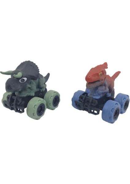 Sürtmeli Dinazor Arabalar 2'li - 12 cm - Triceratops & Parasaurolophus