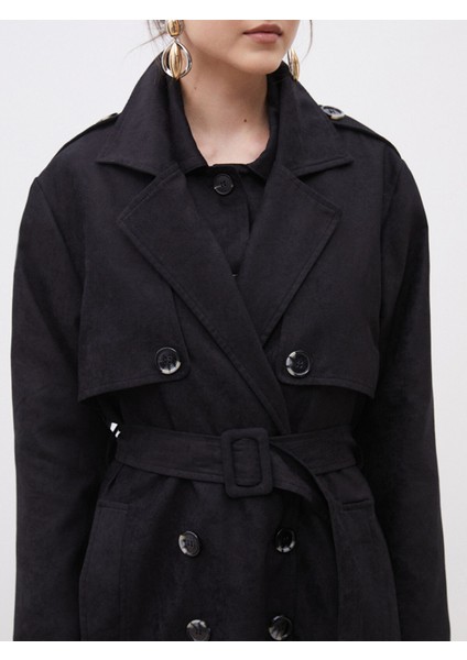 Yeni Sezon Ceket Yaka Süet Görünümlü Kadın Trençkot modelleri