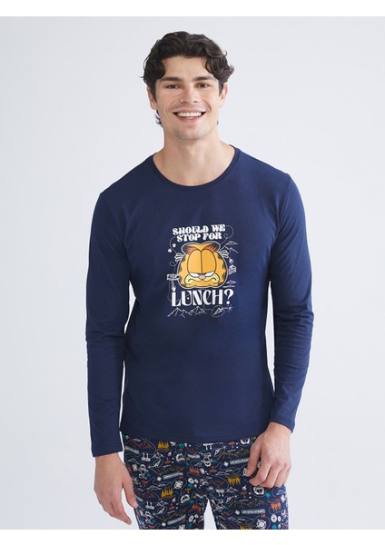 Yeni Sezon Standart Kalıp Garfield Baskılı Erkek Pijama Takımı fiyatları