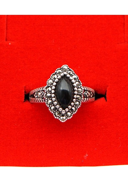 925 Ayar Kadın Gümüş Oltu Taşı Yüzük SY00040