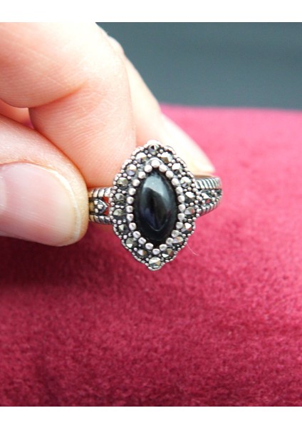 925 Ayar Kadın Gümüş Oltu Taşı Yüzük SY00040 fiyatları