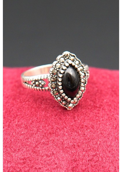 925 Ayar Kadın Gümüş Oltu Taşı Yüzük SY00040 fırsatları