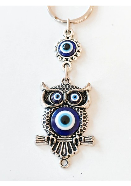 Metal Baykuş Şekilli Üzeri Cam Göz Süslemeli Ince Işlemeli Anahtarlık