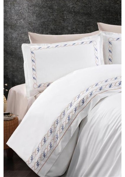 Lale Nakışlı %100 Pamuk Çift Kişilik Nevresim Takımı Gri