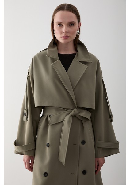 Haki Lucky Düğme Detaylı Oversize Trençkot modelleri