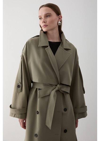 Haki Lucky Düğme Detaylı Oversize Trençkot fırsatları