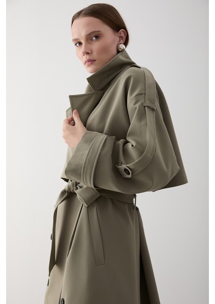 Haki Lucky Düğme Detaylı Oversize Trençkot indirimleri