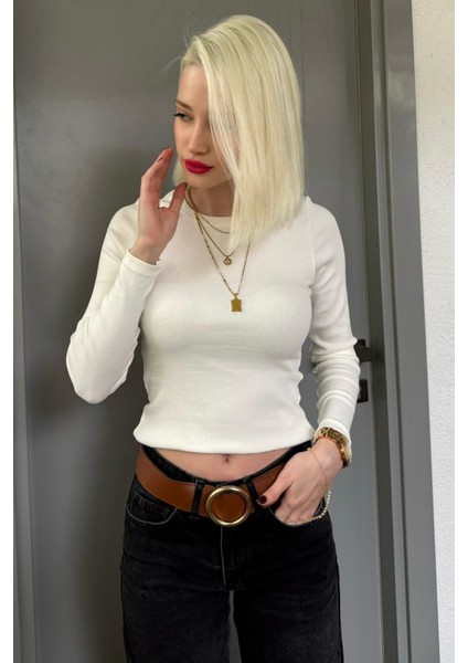 Ekru Bisiklet Yaka Slim Fit Kadın Body MG2564 fiyatları