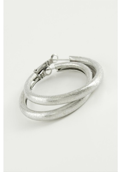 Ds-Derin Simli Boru Halka Küpe 3,5 Cm-Gümüş Rengi