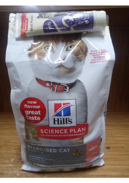 Hills Sterilised Kısırlaştırılmış Somonlu Kedi Maması 1,5 Kg+Şekersiz Malt