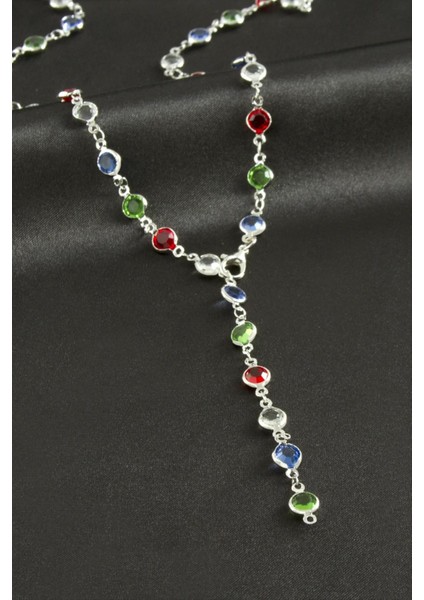 Ds-Derin Yuvarlak Zirkon Taşlı Y Kolye-Gümüş Rengi