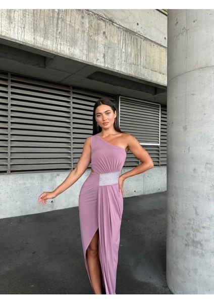 Tek Omuz Detaylı Sandy Kumaş Elbise 583181 Gül Kurusu fiyatları