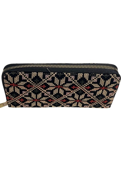 Filistin Geleneksel Gold Nakışlı Tek Fermuarlı Kadın Büyük Cüzdeni 20*10 cm A100018