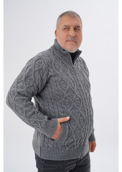 Büyük Beden Erkek Cepli Fermuarlı Yürütme Saç Örgülü Yün Hırka TRIST-2120 fiyatları