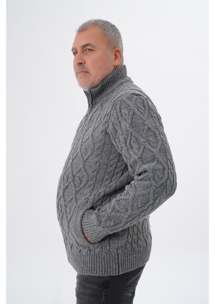 Büyük Beden Erkek Cepli Fermuarlı Yürütme Saç Örgülü Yün Hırka TRIST-2120 fırsatları