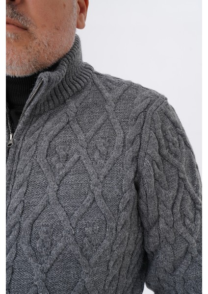 Büyük Beden Erkek Cepli Fermuarlı Yürütme Saç Örgülü Yün Hırka TRIST-2120 indirimleri