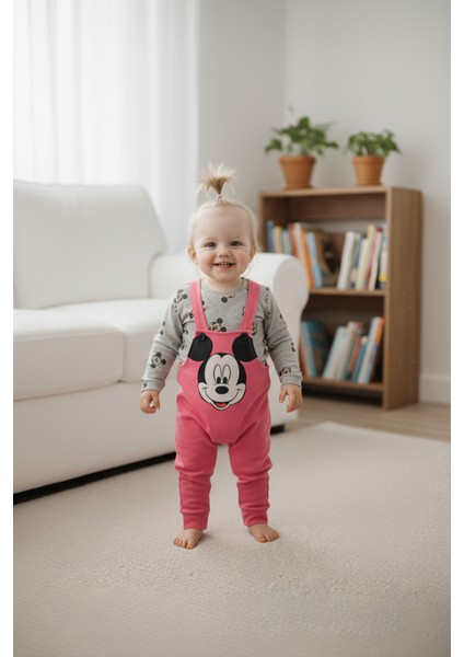 Mickey Mouse Baskılı Içi Badili Salopet Bebek Tulumu