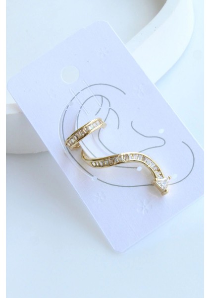 Yılan Tasarım Dizi Baget Zirkon Taşlı Kıkırdaklı Earcuff Küpe Gold modelleri