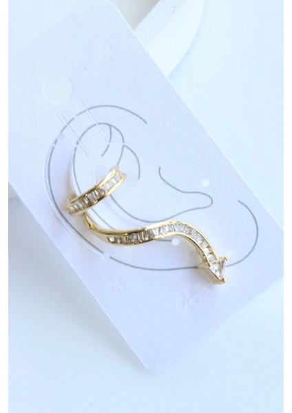 Yılan Tasarım Dizi Baget Zirkon Taşlı Kıkırdaklı Earcuff Küpe Gold fırsatları
