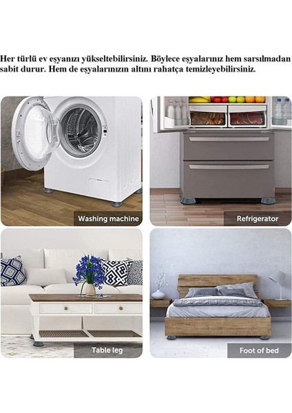 Çamaşır Makinesi Titreşim Önleyici Mobilya Yükseltici Kaydırmaz Vantuzlu Stoper Set 4 Adet