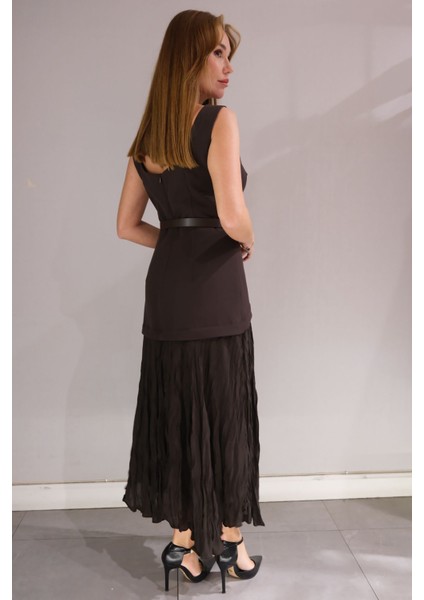 Marvel 3120 Kolsuz Belden Kemerli Dar Kalıp Kayık Yaka Elbise fırsatları