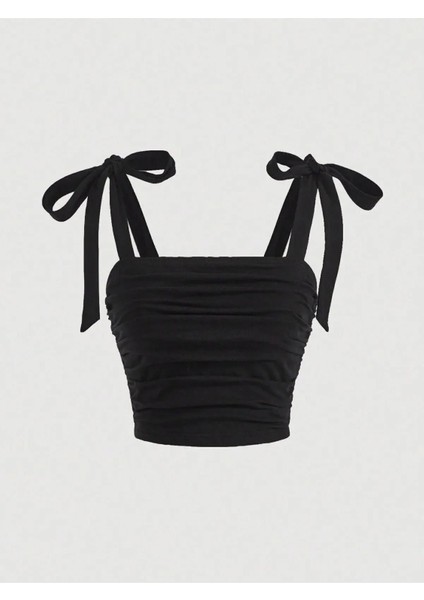 Fiyonk Geniş Askılı Yazlık Crop Büstiyer Krop Top Göğüs ve Sırt Dekolte