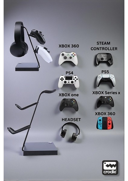 Beyaz Ahşap ve Siyah Metal Gaming Ps4 Ps5 Xbox Joystick Kontroller Tutucu ve Kulaklık Dikey Standı fiyatları
