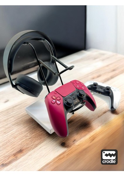 Beyaz Ahşap ve Siyah Metal Gaming Ps4 Ps5 Xbox Joystick Kontroller Tutucu ve Kulaklık Dikey Standı modelleri