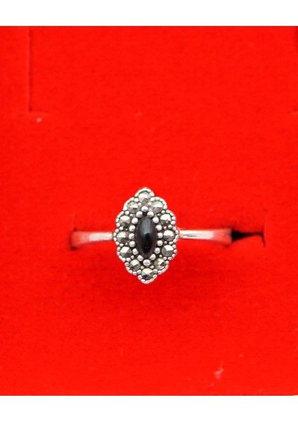 925 Ayar Kadın Gümüş Oltu Taşı Yüzük SY00046
