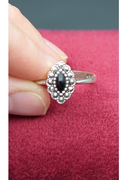 925 Ayar Kadın Gümüş Oltu Taşı Yüzük SY00046 fiyatları