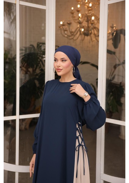 Lacivert Yandan Garnili Elbise 5061 indirimleri