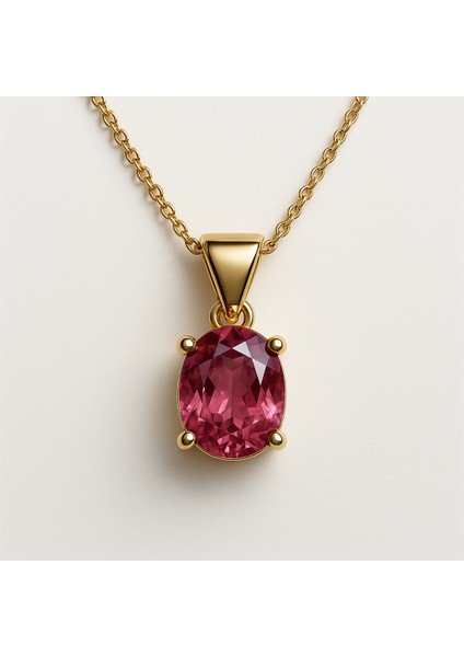 14 Ayar Altın Doğal Pembe Turmalin Tektaş Zincir Kolye