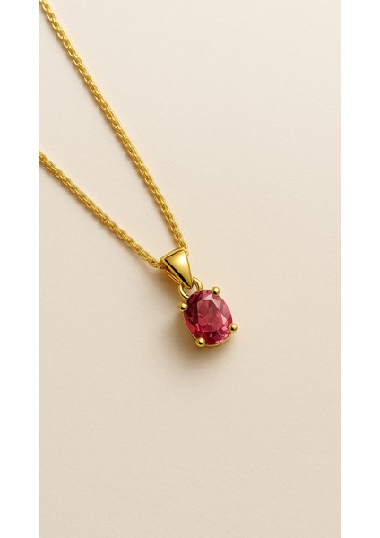 14 Ayar Altın Doğal Pembe Turmalin Tektaş Zincir Kolye fiyatları