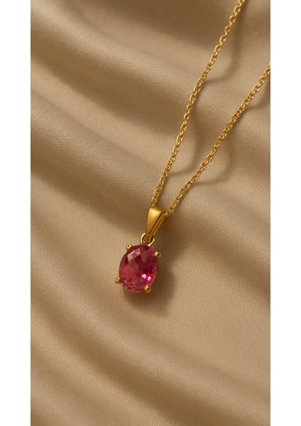 14 Ayar Altın Doğal Pembe Turmalin Tektaş Zincir Kolye modelleri