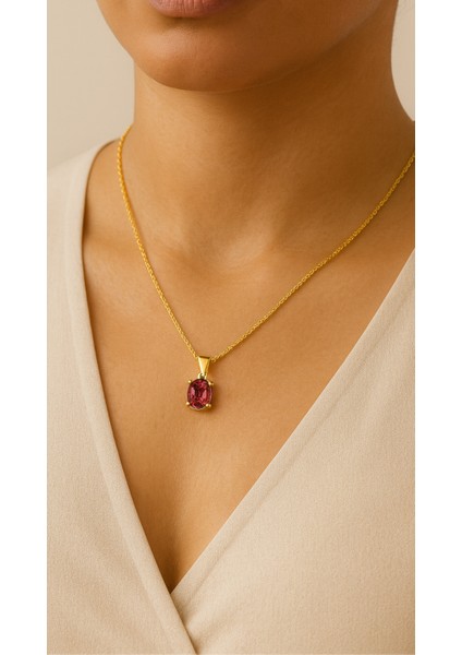 14 Ayar Altın Doğal Pembe Turmalin Tektaş Zincir Kolye fırsatları
