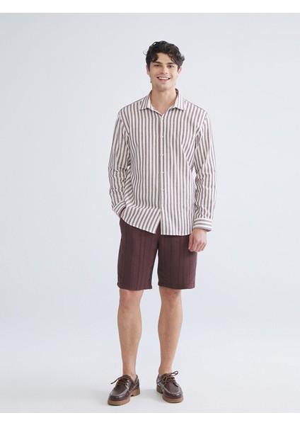 Yeni Sezon Standart Kalıp Keten Görünümlü Erkek Şort