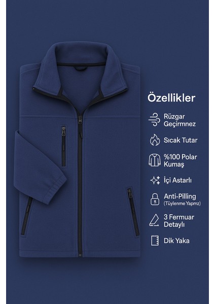 Erkek Anti-Pilling Tüylenme Yapmayan Standart Fit Dik Yaka Soğuk Geçirmez Üç Cepli Fermuarlı Polar modelleri