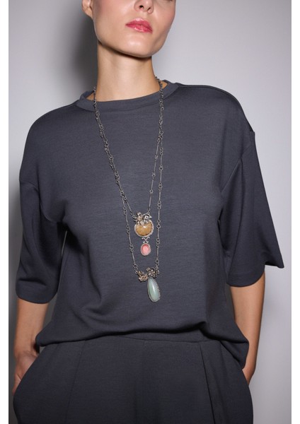 Yırtmaçlı Loose Fit Modal T-Shirt