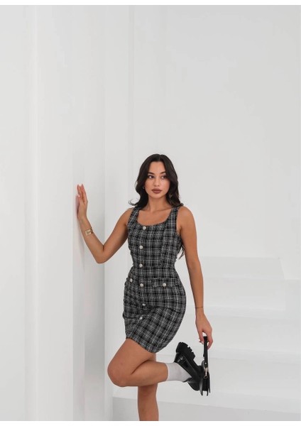 Askılı Ch Kumaş Düğmeli Elbise Siyahbeyaz H265007 fiyatları