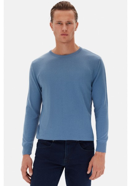 Ds Damat Regular Fit Mavi Düz Kazak